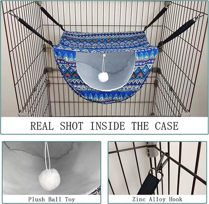 JSPYFITS Cat Cage Hammock with Ball,Double Layer Hanging Adjustable Soft Pet Bed Suit for Kitten Ferret Puppy Rabbit or Small Pets, 2 Level Indoor Pet Bad for All Season(Ethnic Style)