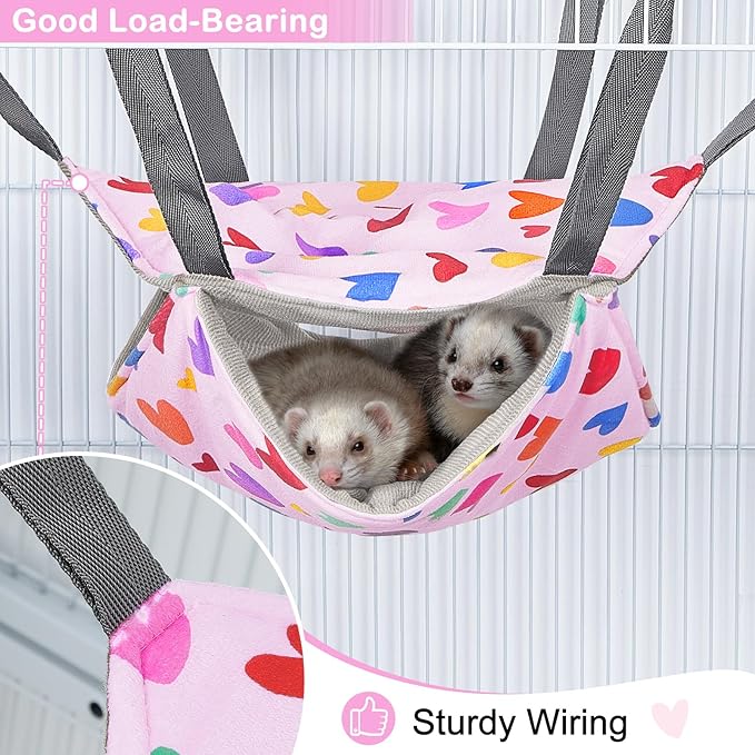 Glittme Ferret Hammock 4 Pack Ferret Cage Accessories Washable Rat Hammock Soft Guinea Pig Hammock for Ferrets, Rat, Sugar Glider, Squirrel