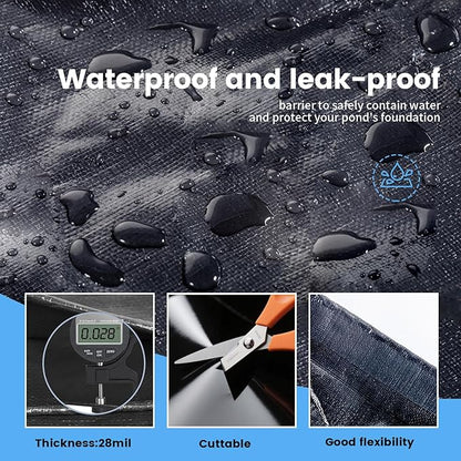 10 x 20 FT Pond Liner, 28 Mil Pond Liners for Outdoor Ponds, HDPE Pond Liner Leakproof Ecofriendly Easy Cut, Fish Pond Liner for Garden Ponds, Fish Ponds, Water Features
