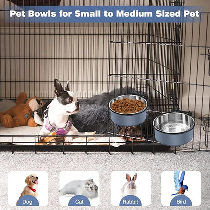 Dog Kennel Bowls for Crates, Hanging Dog Crate Water Bowls No Spill, 2 Pack Kennel Food Water Bowl Mountable Cage Accessories, Stainless Steel Pet Dish Feeder Coop Cup for Cat Puppy Bunny Bird Ferret