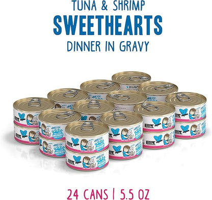 Weruva BFF Minced Natural Wet Cat Food, Tuna and Shrimp Sweethearts in Gravy, 5.5oz Can, Pack of 24