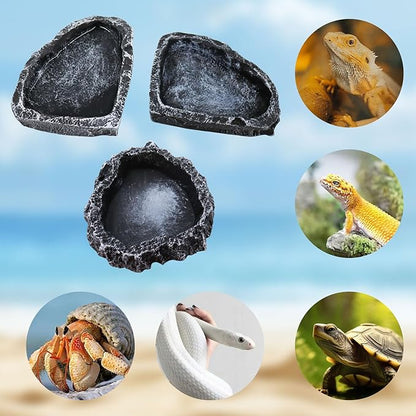 3 Pack Resin Reptile Dish for Food and Water, Hermit Crab Accessories, Hermit Crab Supplies, Hermit Crab Water Bowl, Habitat Accessories for Hermit Crab, Bearded Dragon, Gecko, Tortoise