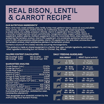 Canidae Pure Limited Ingredient Premium Adult Dry Dog Food, Real Bison, Lentil & Carrot Recipe, 21 lbs, Grain Free