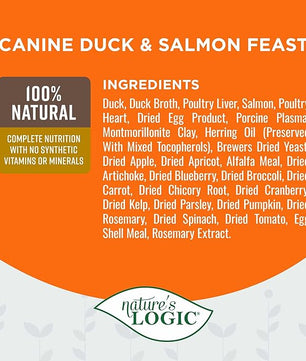 Nature's Logic Grain-Free Canned Dog Food - 95% Animal Proteins - 100% Natural Wet Dog Food Cans - No Common Allergens - All Life Stages - Ideal for Sensitive Dogs - Duck & Salmon (13.2 oz, 12 pack)