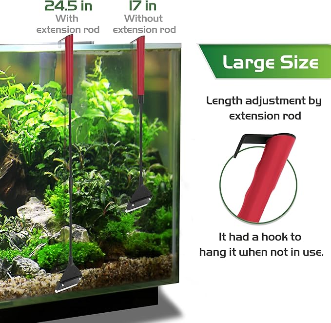 24.5’’ Professional Algae Scraper, Aquarium Blade Cleaner with 10 Pcs Replaceable Blades Stubborn Algae, Suitable for Water Tank Size Above 30 Gallons
