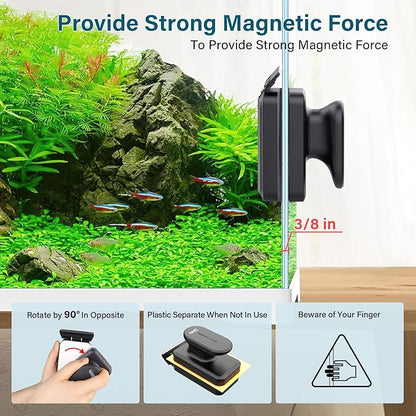 hygger Aquarium Magnetic Glass Clean Tool, Algae Scraper for 0.2-0.6 Inch Thick Fish Tank Floating Scrubber Brush with Two Detachable Blades (M)