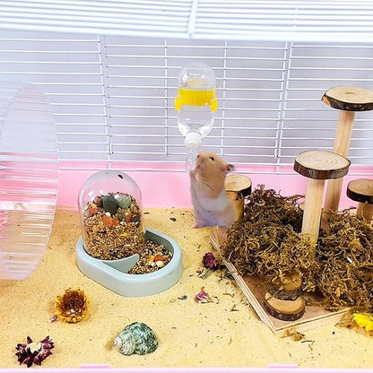 Hamiledyi Automatic Hamster Feeder Rat Food Dispenser Bowl with Water Bottle Food Dish Bowl for Dwarf Hamster Mouse Gerbils (Green)