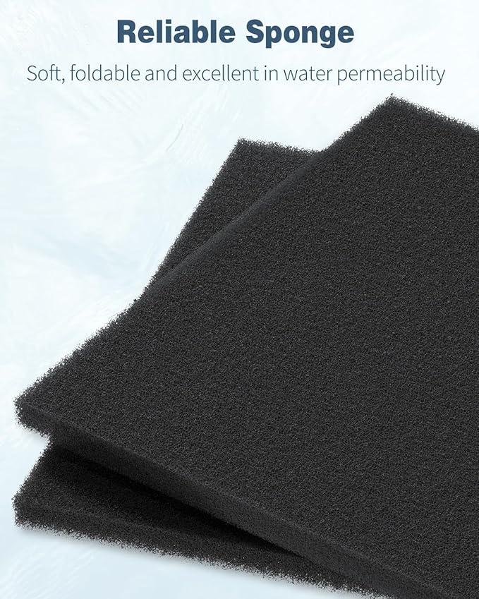 Pawfly Aquarium Bio Sponge Filter Media Pad, 6.3" x 5.5" x 0.78"Filter Foam Sponge Pads Cut-to-Size Foam for Fish Tank Filters Sumps Ponds Hydroponics, 12 Pack