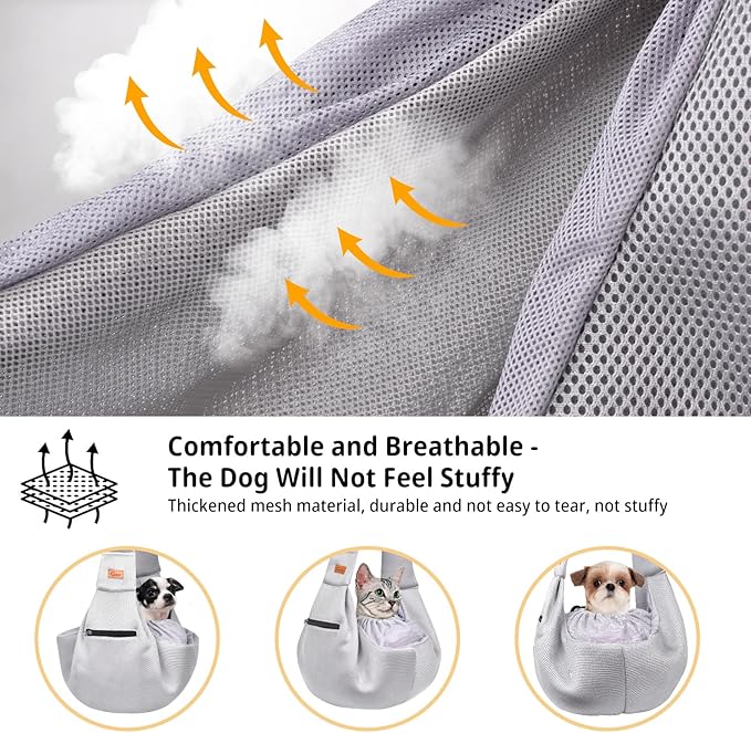 CUBY Dog and Cat Sling Carrier - Hands Free Breathable Mesh Small Dog Sling Carrier-Soft Pouch and Tote Design-Suitable for Puppy, Small Dog Cat Pets Carriers Sling Outdoor(Grey-Mesh,Adjust Strap 2.0)