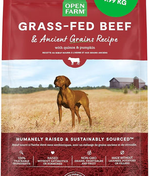Open Farm, Ancient Grains Dry Dog Food, Protein-Rich & Nutrient Dense, 90% Animal Protein Mixed with Non-GMO Fruits, Veggies and Superfoods, Grass-Fed Beef Recipe, 11lb Bag