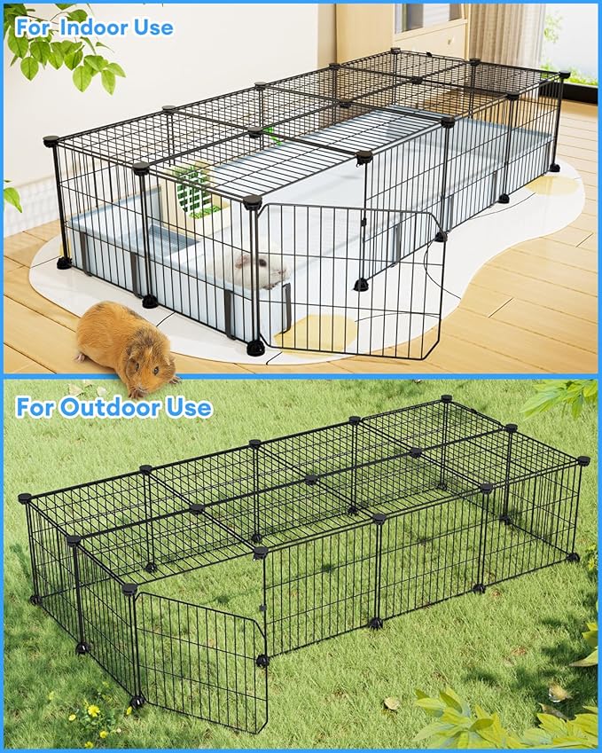 BUCATSTATE Guinea Pig Cages for 2, 20 Panels Guinea Pigs Playpen with Waterproof Mat, Metal Rabbit Cage Indoor for Hedgehogs, Quail, Chickens (56" L x 24" W x 12" H)