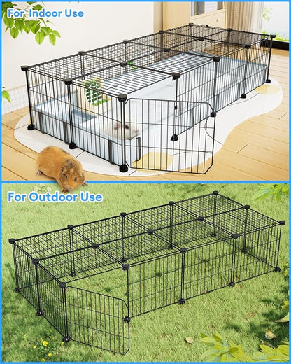 BUCATSTATE Guinea Pig Cages with Floor Mat, 20 Panels Guinea Pigs Playpen with Top Cover, Metal Rabbit Cage Indoor for Hedgehogs, Quail, Chickens (47" L x 24" W x 12" H)