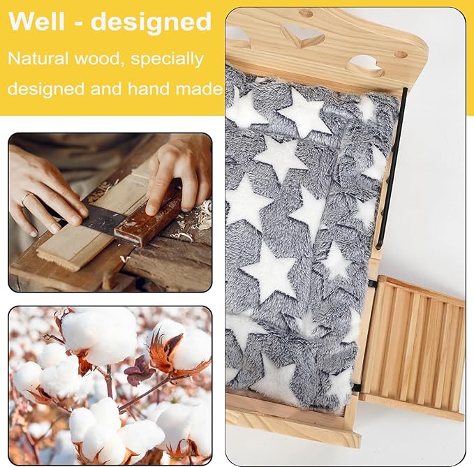 Wooden Rabbit Bed,Detachable Small Animal Bed,Wooden Guinea Pig Bed with Stairs and Washable Mat,Guinea Pig Toys for Rabbit Chinchillas Hamster Ferret（Small Rabbits & Bunny Only） 16.5 * 11 * 3.9inch