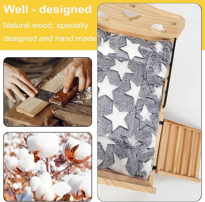 Wooden Rabbit Bed,Detachable Small Animal Bed,Wooden Guinea Pig Bed with Stairs and Washable Mat,Guinea Pig Toys for Rabbit Chinchillas Hamster Ferret（Small Rabbits & Bunny Only） 16.5 * 11 * 3.9inch