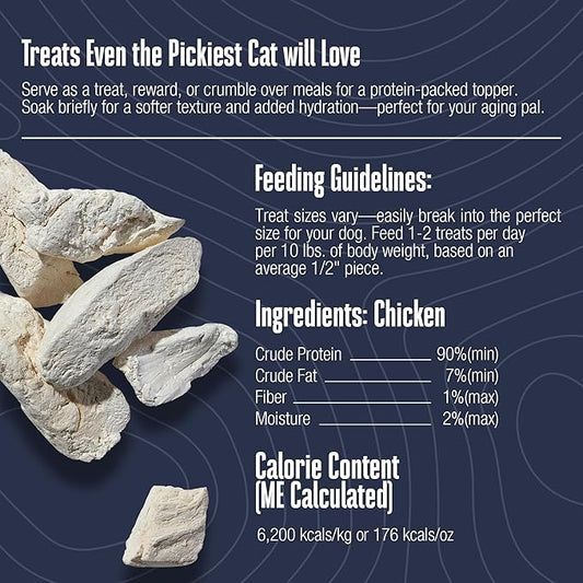 Whole Life Cat Just One Chicken Freeze Dried Cat Treats - Human Grade High Protein Food, Healthy Training Snacks, Freeze Dried Chicken Food Toppers, USA Made Natural Treats - 4 oz (Pack of 1)