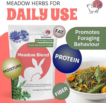 Snout and Shell 8 oz Meadow Blend – Natural Foraging Treat for Rabbits, Guinea Pigs & Chinchillas – High-Fiber Supplement