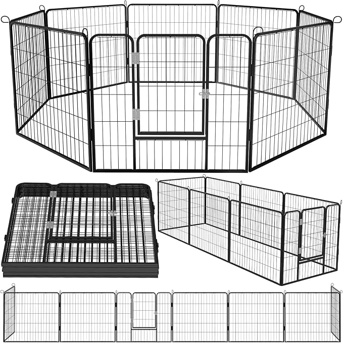 OFIKA Heavy Duty Metal Dog Playpen for Medium/Small Animals, 8 Panels 32”Height x 27" Width, Dog Fence Exercise Pen with Doors, Pet Puppy Outdoor Playpen Pen for Outdoor, Indoor, RV, Camping, Yard