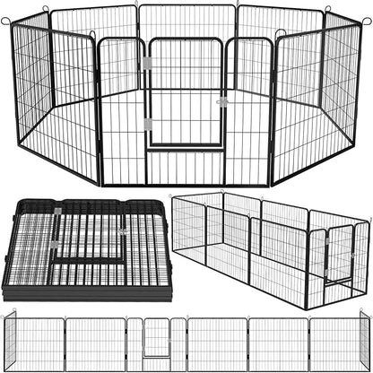 OFIKA Heavy Duty Metal Dog Playpen for Medium/Small Animals, 8 Panels 32”Height x 27" Width, Dog Fence Exercise Pen with Doors, Pet Puppy Outdoor Playpen Pen for Outdoor, Indoor, RV, Camping, Yard