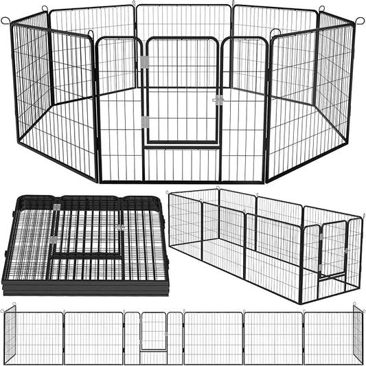 OFIKA Heavy Duty Metal Dog Playpen for Medium/Small Animals, 8 Panels 32”Height x 27" Width, Dog Fence Exercise Pen with Doors, Pet Puppy Outdoor Playpen Pen for Outdoor, Indoor, RV, Camping, Yard