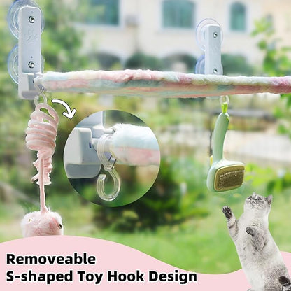 Foldable Cat Window Perch, Cordless Cat Hammock with Strong Suction Cups for Cats Inside, Gradient Color Shiny Fabric, Cute Pet Seat Bed for Kittens with Movable Toy Hooks (Small)