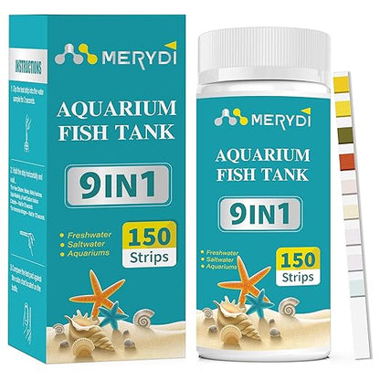 9-Way Aquarium Test Strips, Aquarium Test Kit for Fish Tanks & Ponds, 150 ct Quick & Accurate Water Testing Iron Copper Sodium Chlorine Nitrate Nitrite Total Alkalinity Hardness Free Chlorine pH