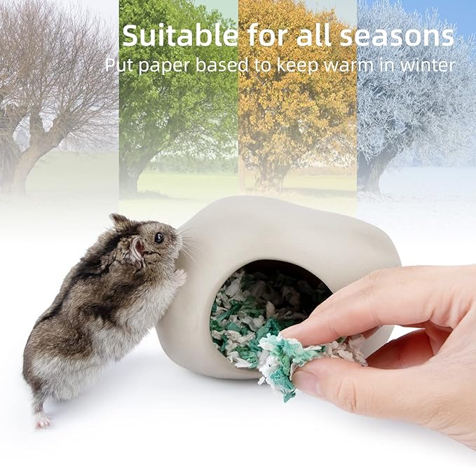 Niteangel Ceramic Hamster Habitat Hideout: - Hideaway House for Syrian Dwarf Hamster Mice Gerbils Lemmings or Other Similar-Sized Small Pet (Stone-Shaped - for Dwarf)