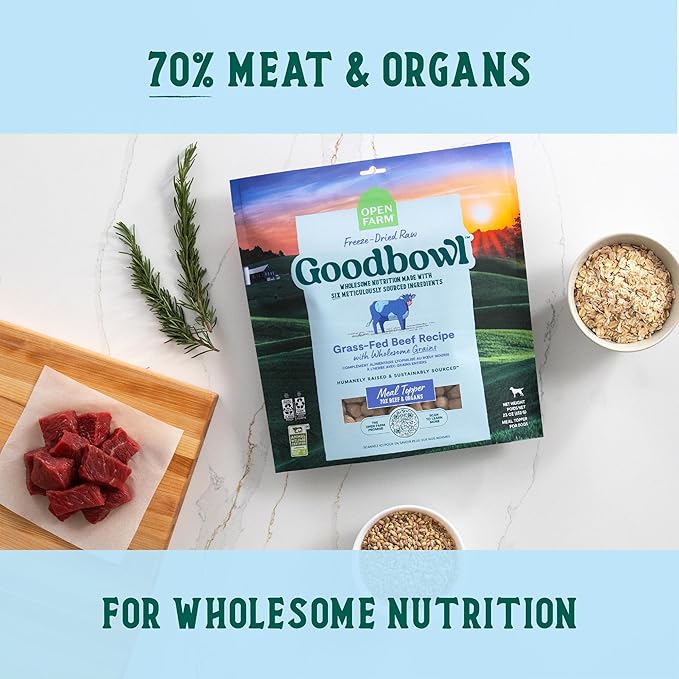Open Farm Goodbowl Dog Food Topper, Freeze Dried Raw, Grass-Fed Beef & Wholesome Non-GMO Grains Recipe, 46oz Bulk-Size Bag