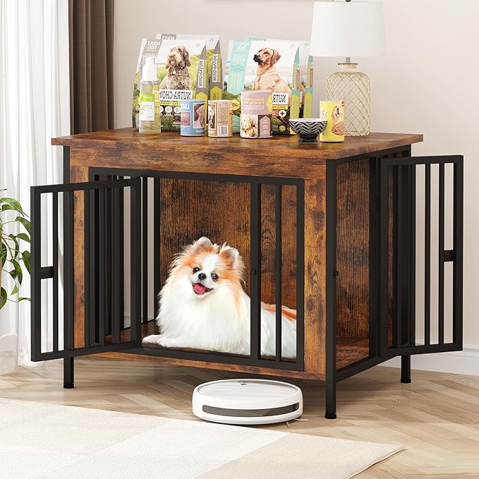 EasyCom Dog Crate Furniture for 1 or 2 Dogs, Heavy Duty Single/Double Dog Crates for Small/Medium/Large Dogs, Dog Kennel Furniture Indoor as TV Stand, Medium Size 31.5" L(20-35 Pounds), Brown