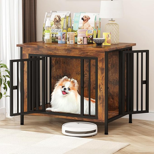 EasyCom Dog Crate Furniture for 1 or 2 Dogs, Heavy Duty Single/Double Dog Crates for Small/Medium/Large Dogs, Dog Kennel Furniture Indoor as TV Stand, Medium Size 31.5" L(20-35 Pounds), Brown