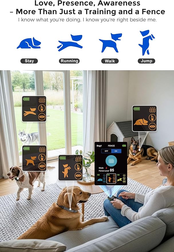 T800 Pro Wireless Dog Fence for 2 Dogs Zero Delay Response Electric Fence for 2 Dogs, Perimeter Pet Collar with Training & Bark Control, Safety-Lock HD Display Rechargeable Waterproof Portable