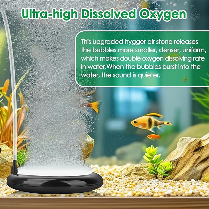 hygger Aquarium Air Stone Kit, Fish Tank Bubbler, Nano Furnace Flue Round Air Stone Disk Set for Hydroponics, Small Bubbles, Ultra-High Dissolved Oxygen Diffuser (4 Inch)