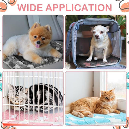 Haull 4 Pcs Waterproof Guinea Pig Bedding Winter Guinea Pig Bed Plush Cage Liners Soft Dog Cat Mat Reversible Winter Cozy Animal Pee Pad Hamster Bed Mat for Bunny(Cute Star,13 x 18.5 Inch)