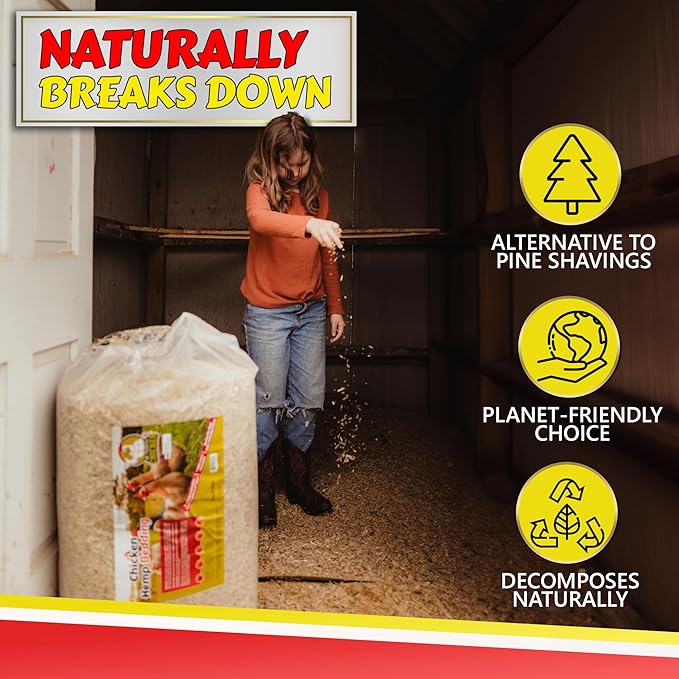 Hemp Bedding for Chicken Coop, Small Animal Litter for Guinea Pig, Hamster, Bunny Rabbit, Snake, Ferret, Tortoise, Rat and More - Pine Wood Shavings Alternative for Chickens and Poultry (5cuft)