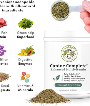 Wholistic Pet Organics Canine Complete - Dog Multivitamin Powder - 2 Lb - Daily Dog Vitamins and Supplements for Homemade Food - Immune System, Skin, Coat & Overall Health - Small and Large Breed