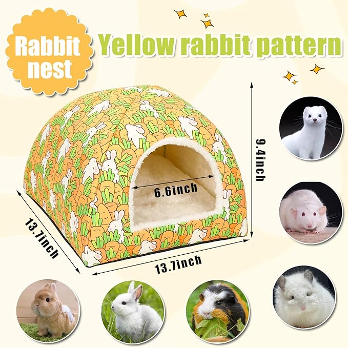 UPINS Rabbit Hideout,Large Bunny Hideout Bed Washable Rabbit Bed House for Guinea Pig Hamster Squirrel Ferret Hedgehog Chinchilla Cozy Cage Accessories