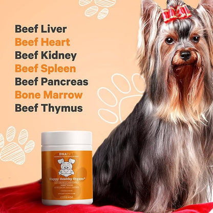Happy Healthy Organs & Glands Supplement for Dogs, Freeze-Dried Raw Grass-Fed Beef Liver Heart Kidney Spleen Pancreas Bone Marrow, Bovine Thymus Multi Organ Powder, Canine Vitamins, 3 oz