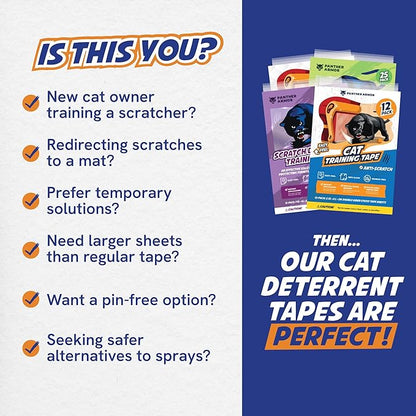 Panther Armor 15-Pack Anti Cat Scratch Deterrent, Couch Protector from Cat Claws, Anti Scratch Training Tapes, Furniture Protector, No Pins for Sofa