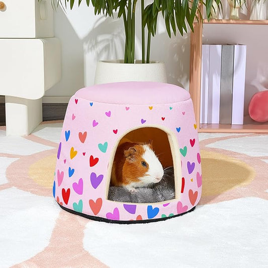 Glittme Guinea Pig Hideout, 2 in 1 Guinea Pig Bed with Removable Pad, Washable Bunny Bed, Foldable Guinea Pig Accessories for Guinea Pig Cages, Guinea Pig, Bunny, Hamster, Hedgehog, Rabbit, Heart