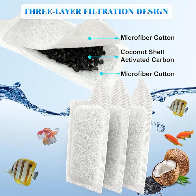 6 Pack Replacement Small Size Cartridges for Tetra Whisper Small Fish Tanks Filter; Refilled Filter Cartridges S Size for Aquarium Kits 3-10 Gallons Betta Fish Tank Kit