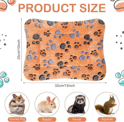 Haull 4 Pcs Waterproof Guinea Pig Bedding Winter Guinea Pig Bed Plush Cage Liners Soft Dog Cat Mat Reversible Winter Cozy Animal Pee Pad Hamster Bed Mat for Bunny(Paw,13 x 10 Inch)