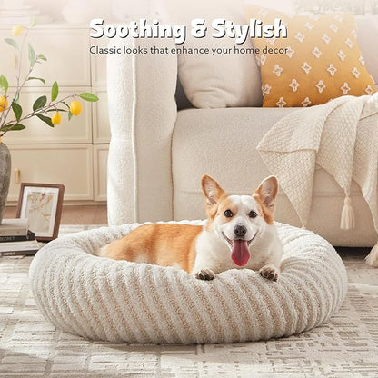 MIXJOY Donut Dog Bed for Small Dogs, Washable Donut Small Puppy Bed, Round Cat Beds with Anti Slip Bottom, Calming Dog Beds with Removable Zipper Cover, 23"x23"x8", White
