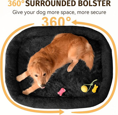 Orthopedic Washable Large Dog Bed: Memory Foam Waterproof Pet Bed with Bolsters - Removable Washable Cover for XL XXL Extra Large Sized Dog Bed - Non-Slip Bottom - Black