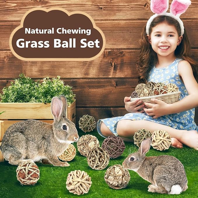 William Craft Bunny Chew Grass Balls, 6 Pcs Rolling Chew Toys for Small Animals, Natural Chew Grass Toys and Bunny Treats for Rabbits, Guinea Pigs, Chinchillas, Hamsters, Mice Teeth Grinding