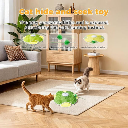 Rechargeable Interactive Cat Toy, Cat Toys for Bored Indoor Adult Cats, 2 in 1 Hide and Seek Cat Toy with Motion Activated, Moving Concealed Feathers, Bored Adult Cats Wand Toy
