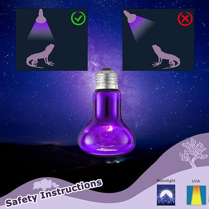 75W Reptile Night Light Bulb – Purple Basking Spot Lamp with Simulated Moonlight for Lizards, Chameleons, Snakes, Turtles, Amphibians – UVA Heat Light – 2-Pack (3.2" Diameter)