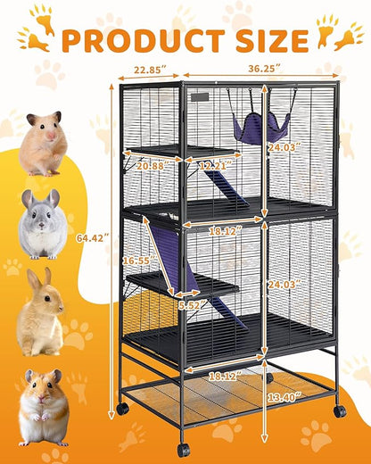 Garvee Small Animal Cage, 64 ''H Deluxe Ferret Cage - 4 Tier Large Chinchilla Cage with Removable Ramp, Hammock, Extra Storage Stand,Removable Tray for Ferret, Chinchilla, Guinea Pig,Hamster