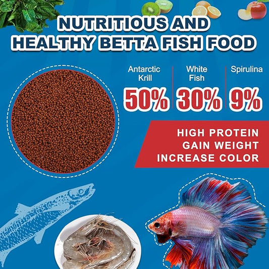 Betta Fish Food - Floating Patties Natural High Protein with 50% AntarcticKril,White Fish & Spirulina,Rich in Calcium for Betta's Vibrant Colors Fast Growth,Clean Water (4oz)
