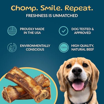 TREATOPIA Adventure Champ Dog Bones, 3-Piece 6” Shank Center Cut Marrow - Long-Lasting Natural Chews for All Dog Sizes, USA Made, Single Ingredient, Hand-Trimmed, Slow-Roasted, No Additives/Fillers