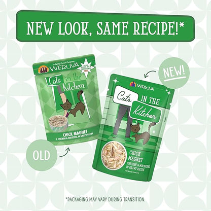 Weruva Cats in The Kitchen, Chick Magnet with Chicken & Mackerel in Gravy Cat Food, 3oz Pouch (Pack of 12)