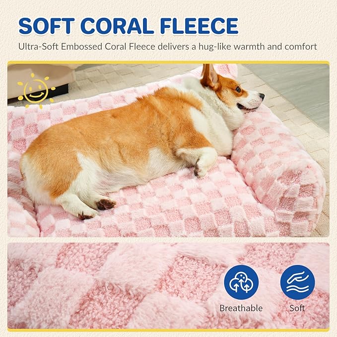 Cat Bed Cat Couch for Puppy and Kitten, Fluffy Dog Bed Medium Dogs Couch, Supportive Cats Sofa for Indoor Cats, Washable Cover & Non-Slip, 32 inch, Pink